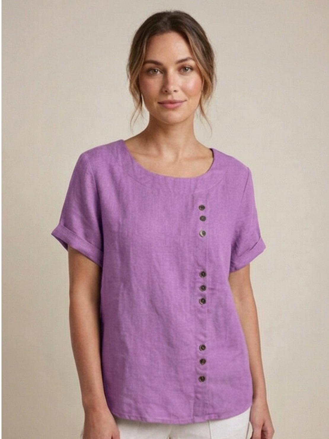 Foreen™ | Women's Casual Scoop Neck Button Detail Short Sleeve Top