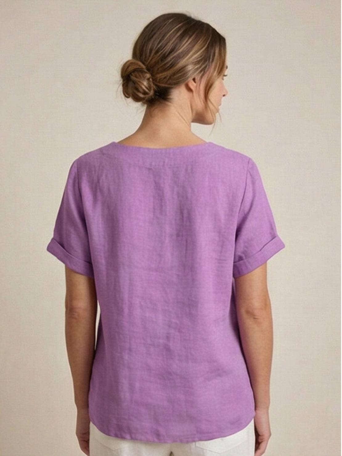 Foreen™ | Women's Casual Scoop Neck Button Detail Short Sleeve Top