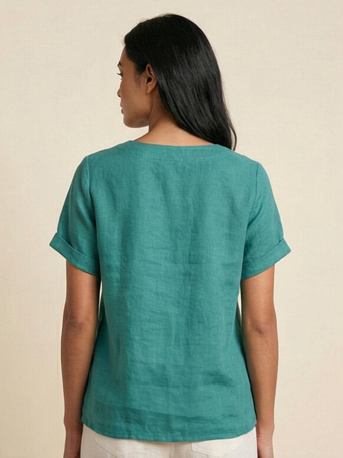 Foreen™ | Women's Casual Scoop Neck Button Detail Short Sleeve Top