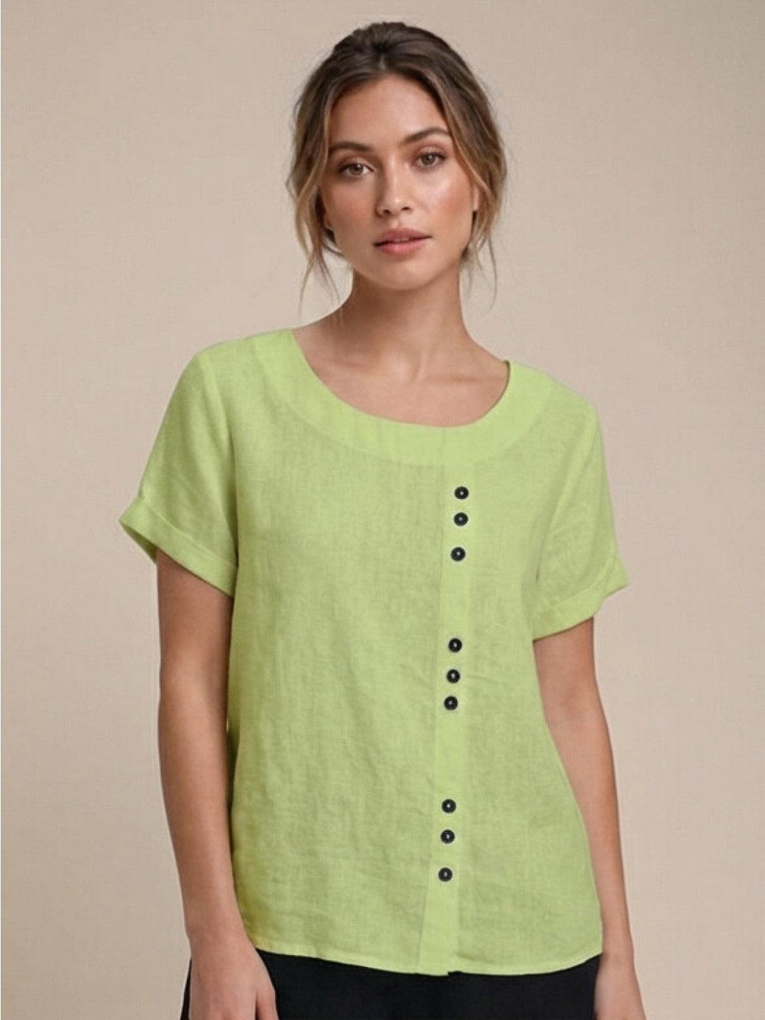Foreen™ | Women's Casual Scoop Neck Button Detail Short Sleeve Top