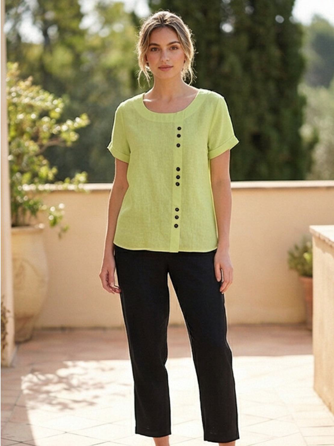 Foreen™ | Women's Casual Scoop Neck Button Detail Short Sleeve Top