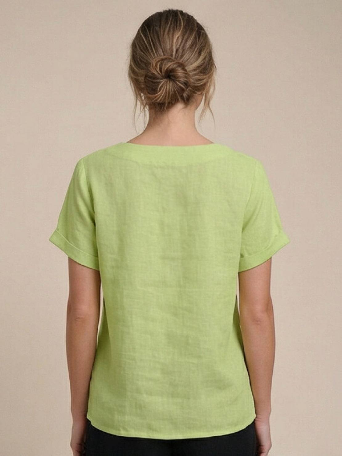 Foreen™ | Women's Casual Scoop Neck Button Detail Short Sleeve Top