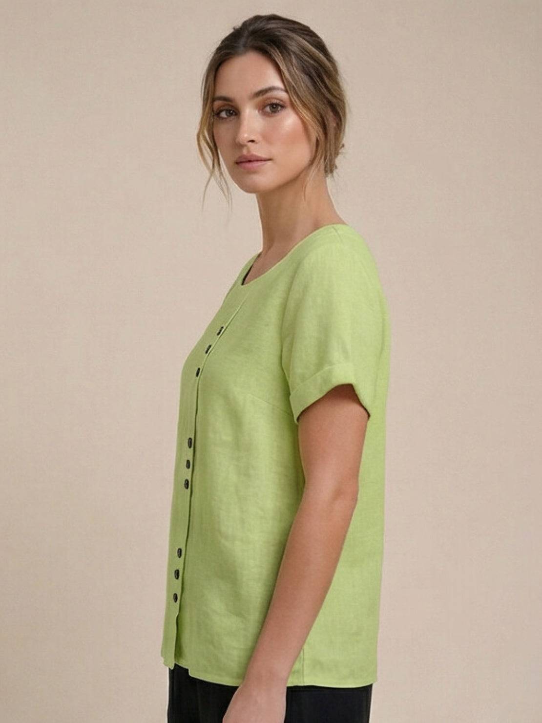 Foreen™ | Women's Casual Scoop Neck Button Detail Short Sleeve Top