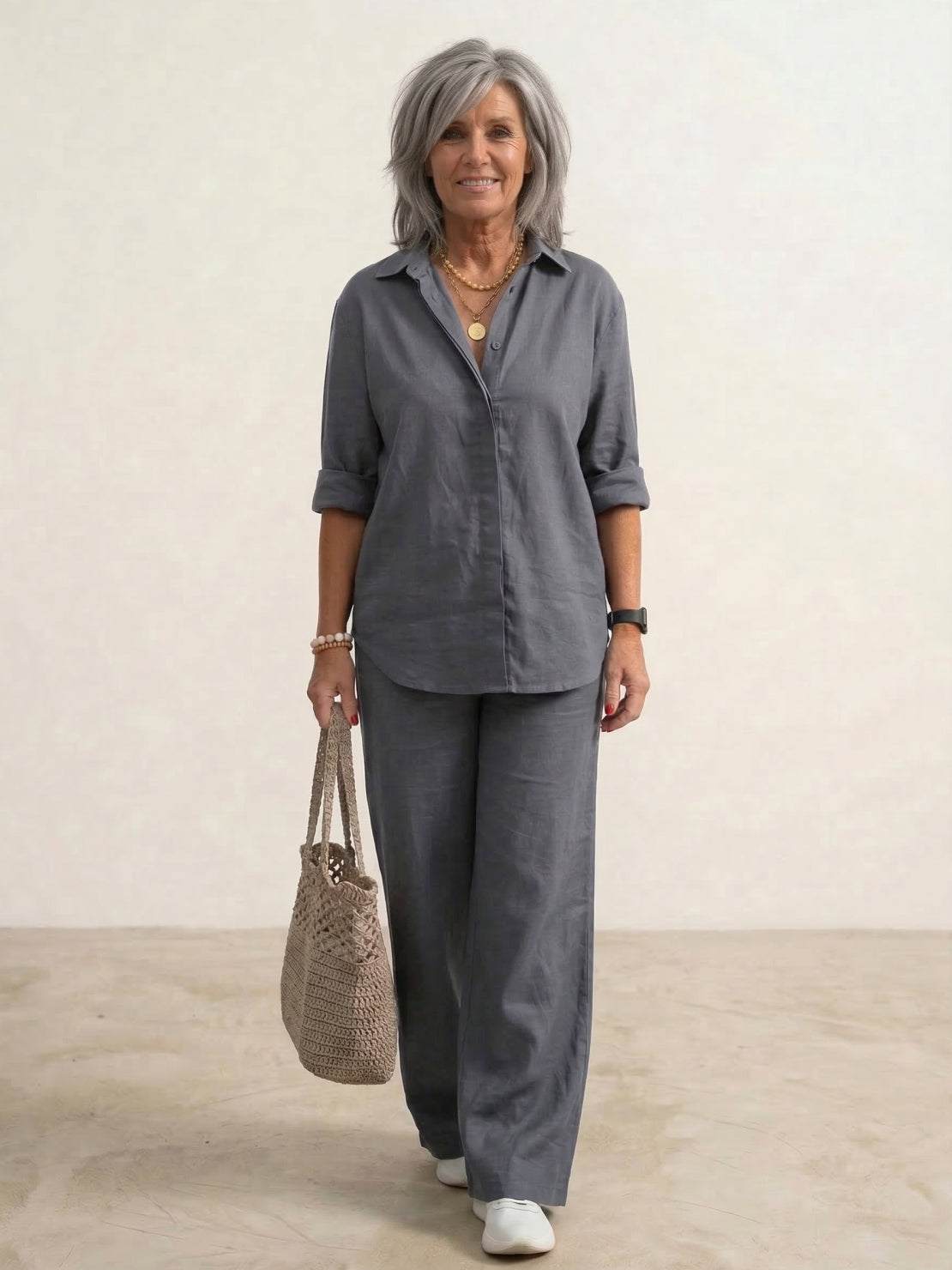 Vivian™ | Women's Casual Button-Down Shirt and Wide-Leg Pants Set