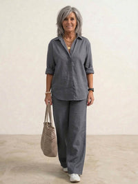 Vivian™ | Women's Casual Button-Down Shirt and Wide-Leg Pants Set