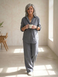 Vivian™ | Women's Casual Button-Down Shirt and Wide-Leg Pants Set