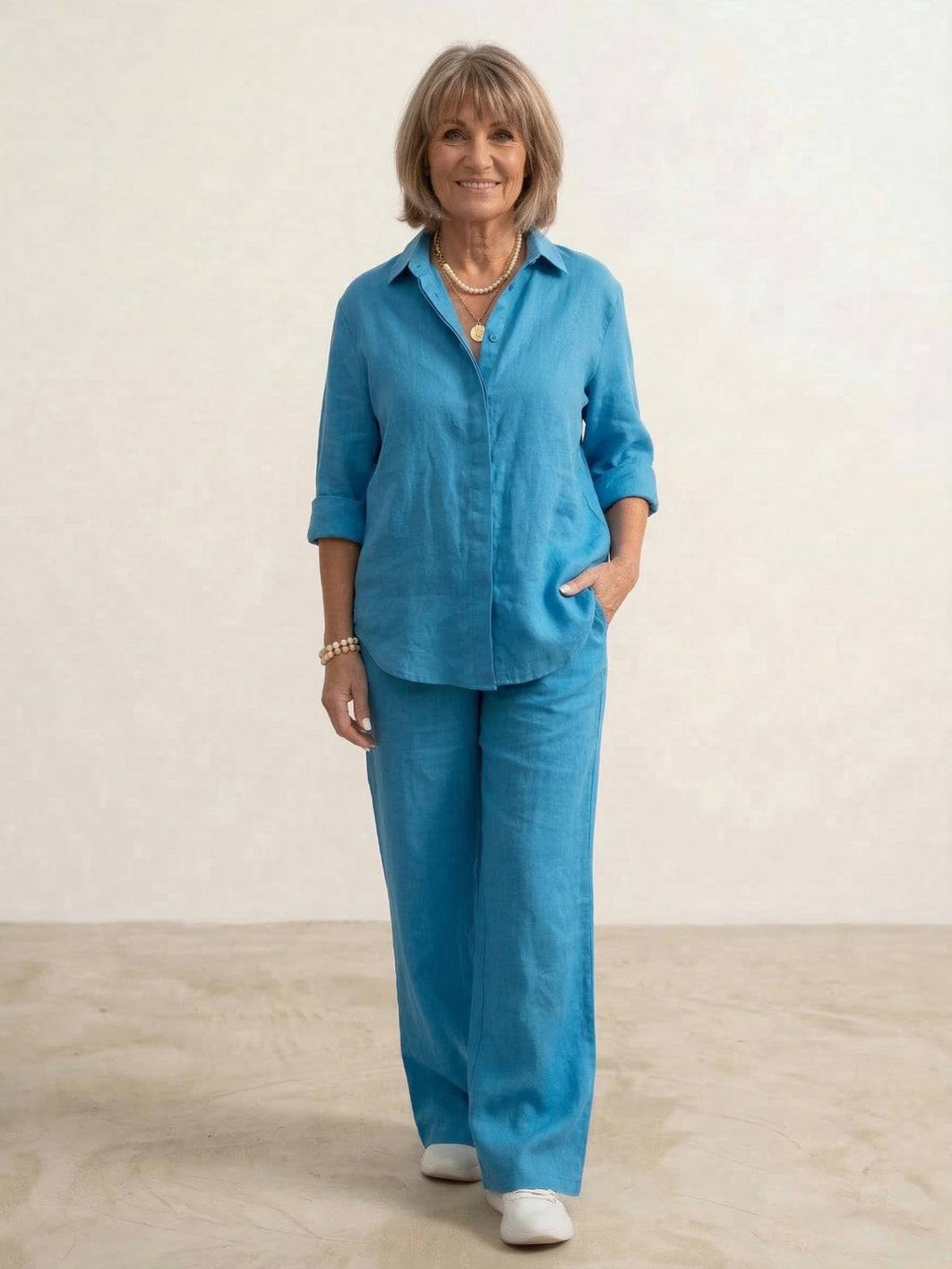 Vivian™ | Women's Casual Button-Down Shirt and Wide-Leg Pants Set