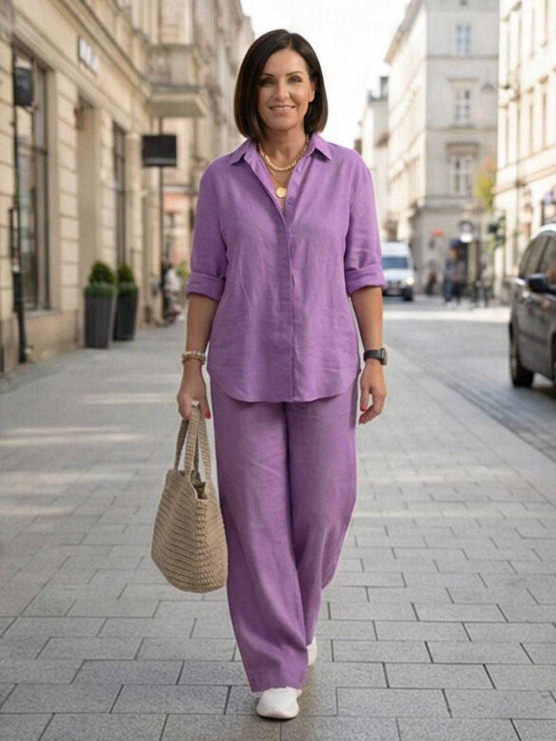 Vivian™ | Women's Casual Button-Down Shirt and Wide-Leg Pants Set