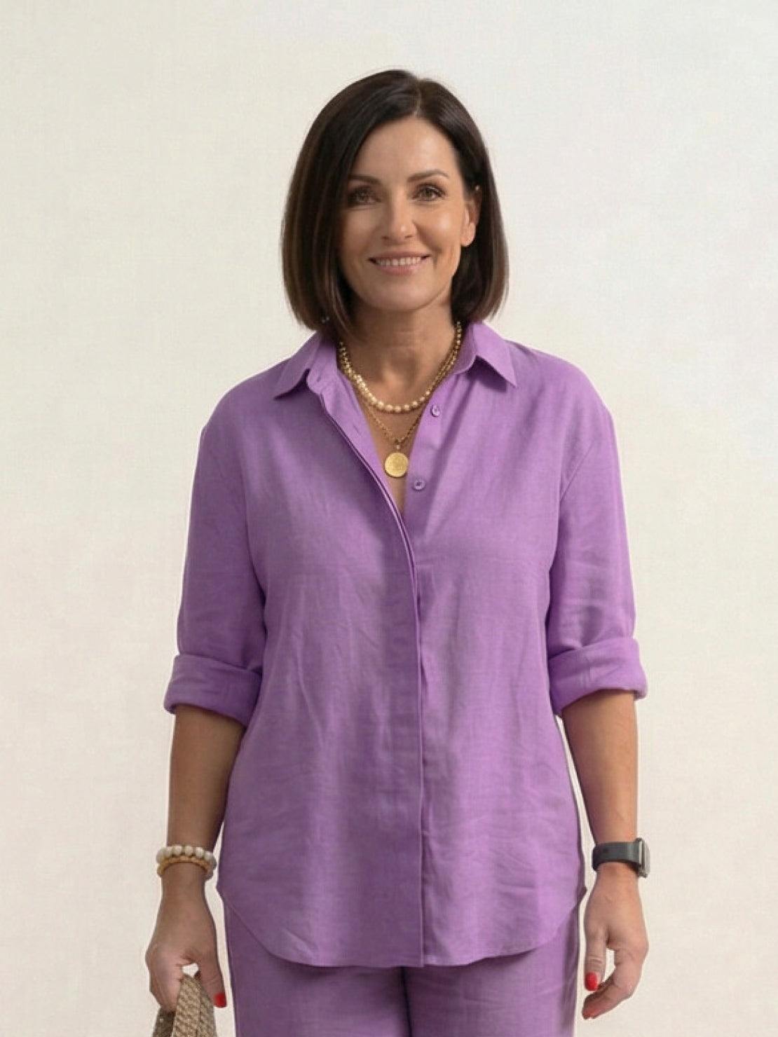 Vivian™ | Women's Casual Button-Down Shirt and Wide-Leg Pants Set