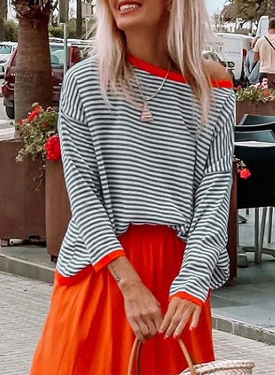 Riley™ | Women's Striped Crewneck Sweater Long Sleeve Casual Pullover