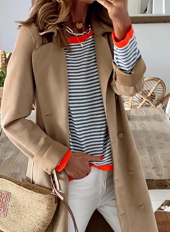 Riley™ | Women's Striped Crewneck Sweater Long Sleeve Casual Pullover