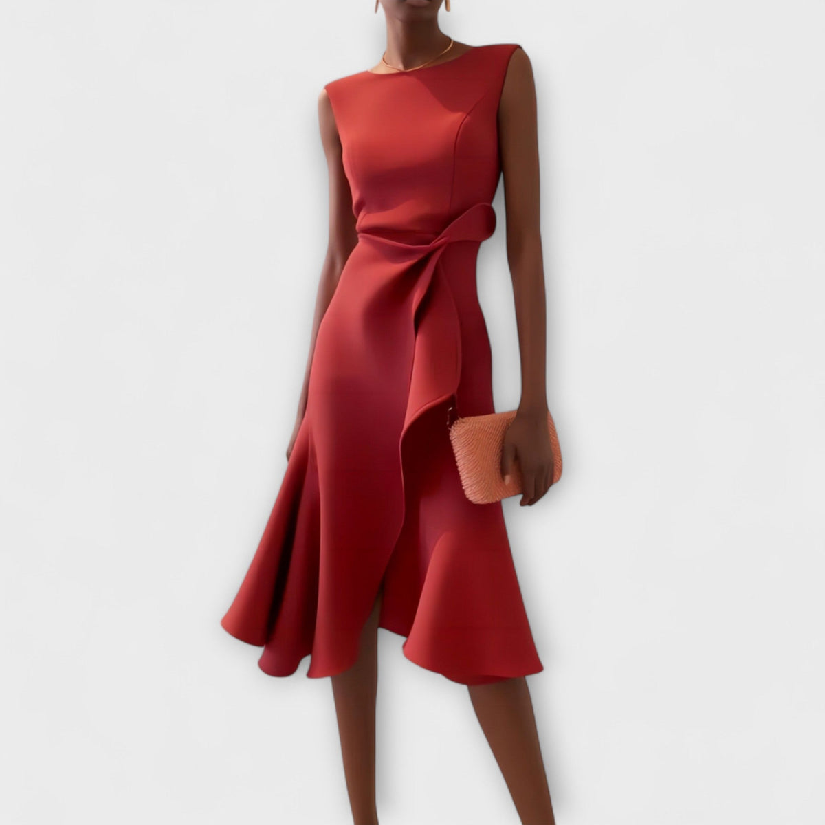 Elena | Red Sleeveless Midi Dress