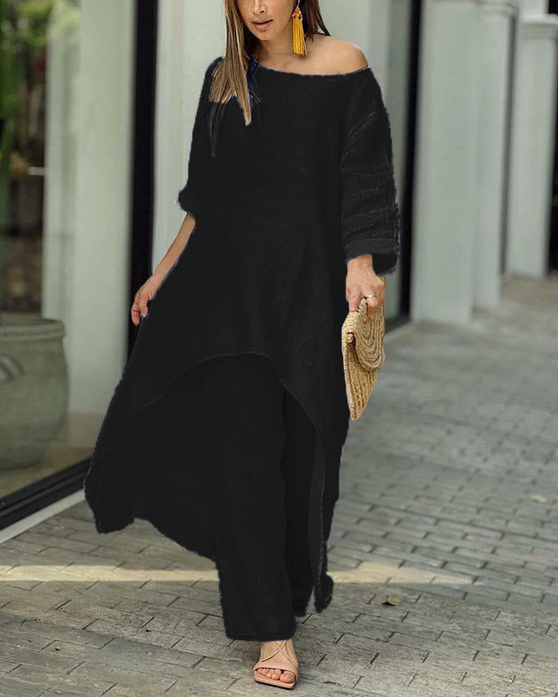Oasis™ | Women's Two Piece Set Longline Tunic Wide Leg Pants