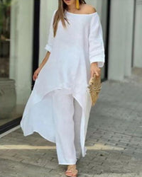 Oasis™ | Women's Two Piece Set Longline Tunic Wide Leg Pants