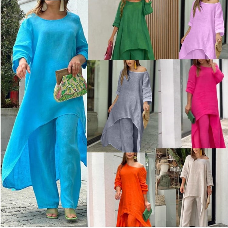 Oasis™ | Women's Two Piece Set Longline Tunic Wide Leg Pants