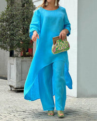 Oasis™ | Women's Two Piece Set Longline Tunic Wide Leg Pants