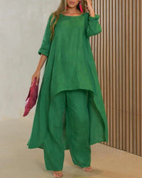 Oasis™ | Women's Two Piece Set Longline Tunic Wide Leg Pants