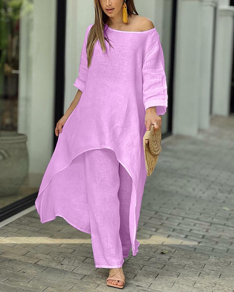 Oasis™ | Women's Two Piece Set Longline Tunic Wide Leg Pants