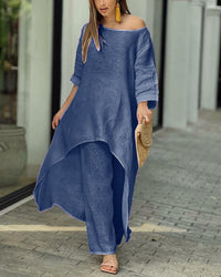 Oasis™ | Women's Two Piece Set Longline Tunic Wide Leg Pants