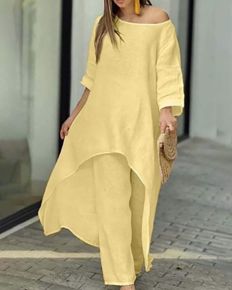 Oasis™ | Women's Two Piece Set Longline Tunic Wide Leg Pants