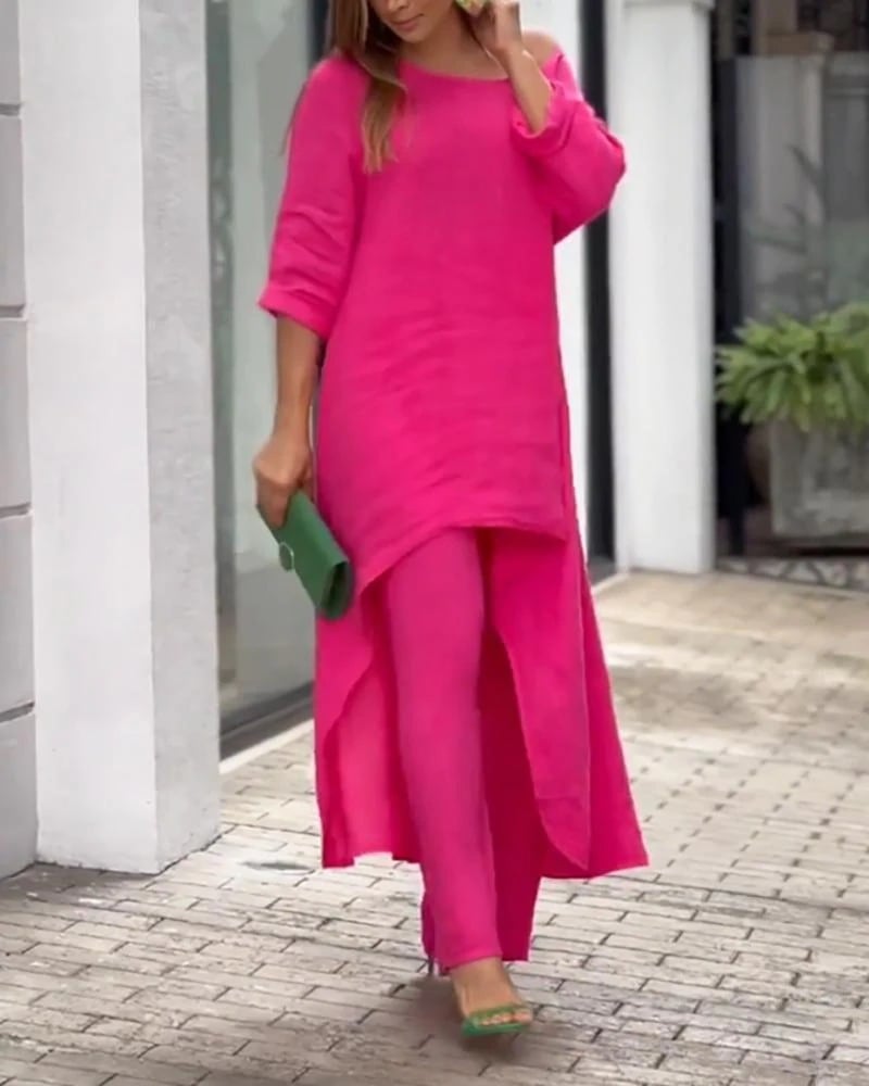 Oasis™ | Women's Two Piece Set Longline Tunic Wide Leg Pants