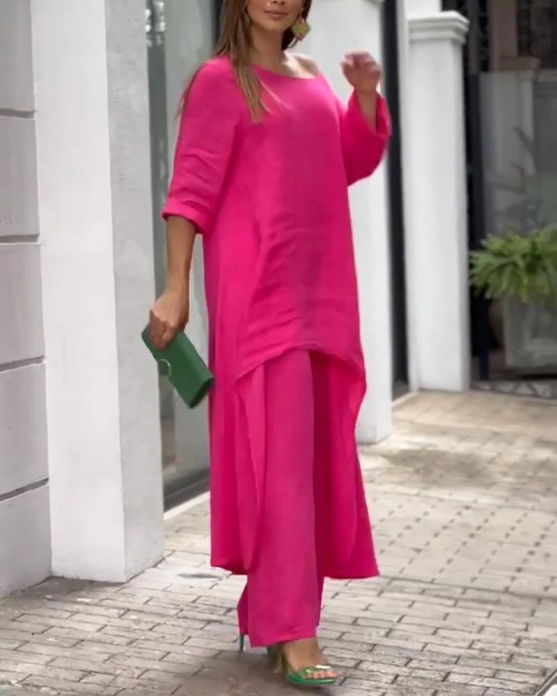 Oasis™ | Women's Two Piece Set Longline Tunic Wide Leg Pants