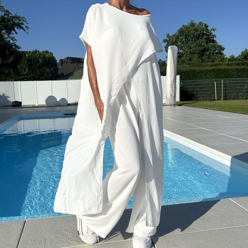 Maeva™ | Women's 2 Piece Set Short Sleeve Top Wide Leg Pants