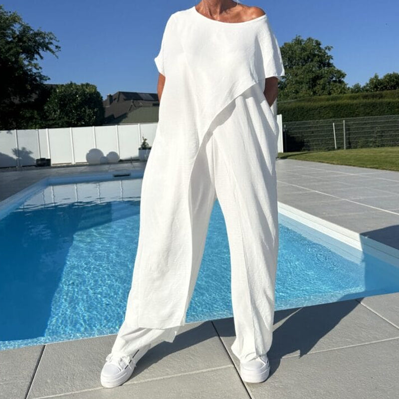 Maeva™ | Women's 2 Piece Set Short Sleeve Top Wide Leg Pants