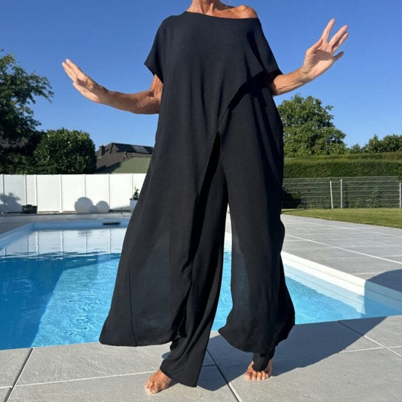 Maeva™ | Women's 2 Piece Set Short Sleeve Top Wide Leg Pants