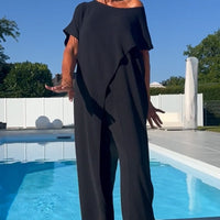 Maeva™ | Women's 2 Piece Set Short Sleeve Top Wide Leg Pants