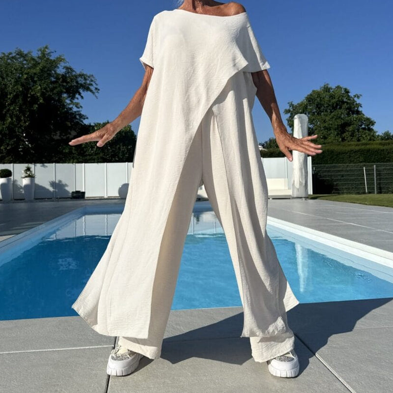 Maeva™ | Women's 2 Piece Set Short Sleeve Top Wide Leg Pants
