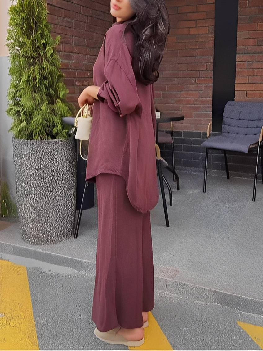 Lisa™ | Long-sleeved Tie-Drawstring Shirt and Skirt Set
