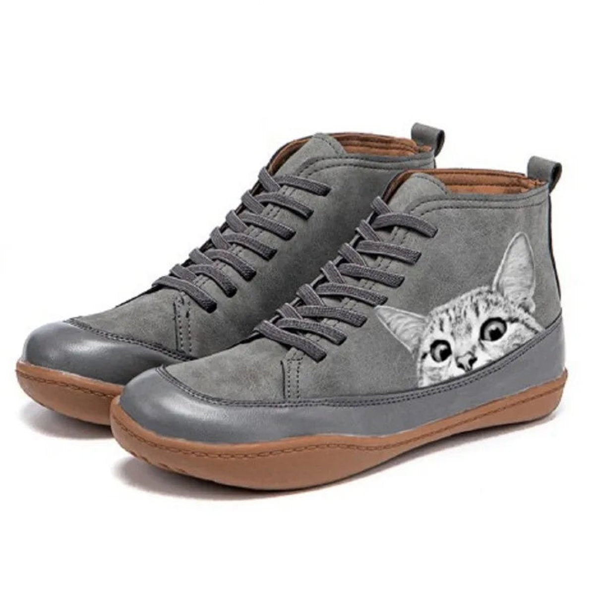 Sadie™ | Cat Print Lace-Up Ankle Boots