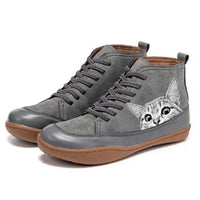Sadie™ | Cat Print Lace-Up Ankle Boots