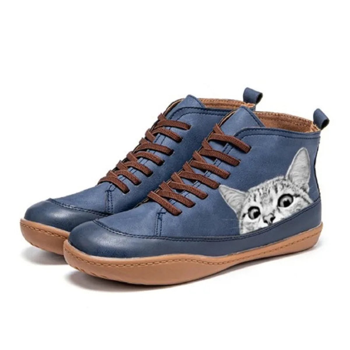 Sadie™ | Cat Print Lace-Up Ankle Boots