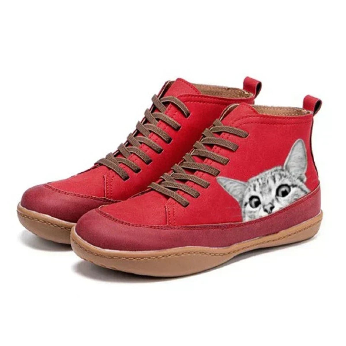 Sadie™ | Cat Print Lace-Up Ankle Boots