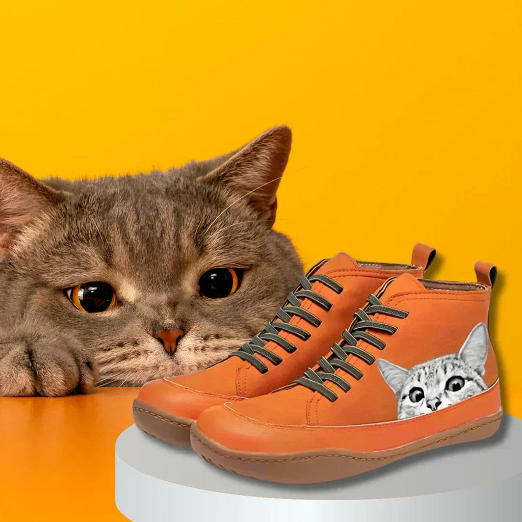 Sadie™ | Cat Print Lace-Up Ankle Boots