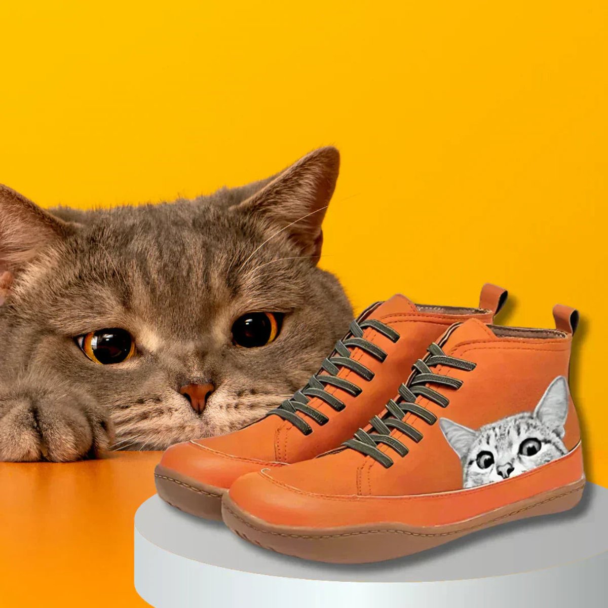 Sadie™ | Cat Print Lace-Up Ankle Boots