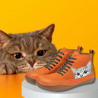 Sadie™ | Cat Print Lace-Up Ankle Boots