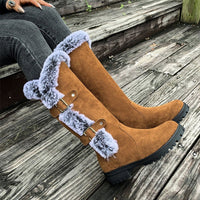 Scarlett | Women's Faux Suede Fur-Trim Buckle Knee High Boots