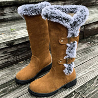 Scarlett | Women's Faux Suede Fur-Trim Buckle Knee High Boots