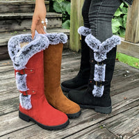 Scarlett | Women's Faux Suede Fur-Trim Buckle Knee High Boots