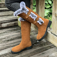 Scarlett | Women's Faux Suede Fur-Trim Buckle Knee High Boots