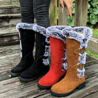 Scarlett | Women's Faux Suede Fur-Trim Buckle Knee High Boots