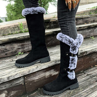 Scarlett | Women's Faux Suede Fur-Trim Buckle Knee High Boots