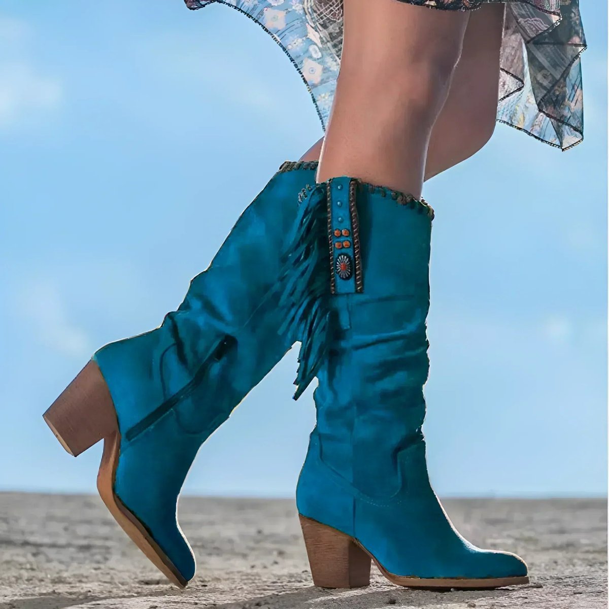 Olivia | Women's Fringed Suede Block-Heel Knee High Boots