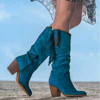 Olivia | Women's Fringed Suede Block-Heel Knee High Boots