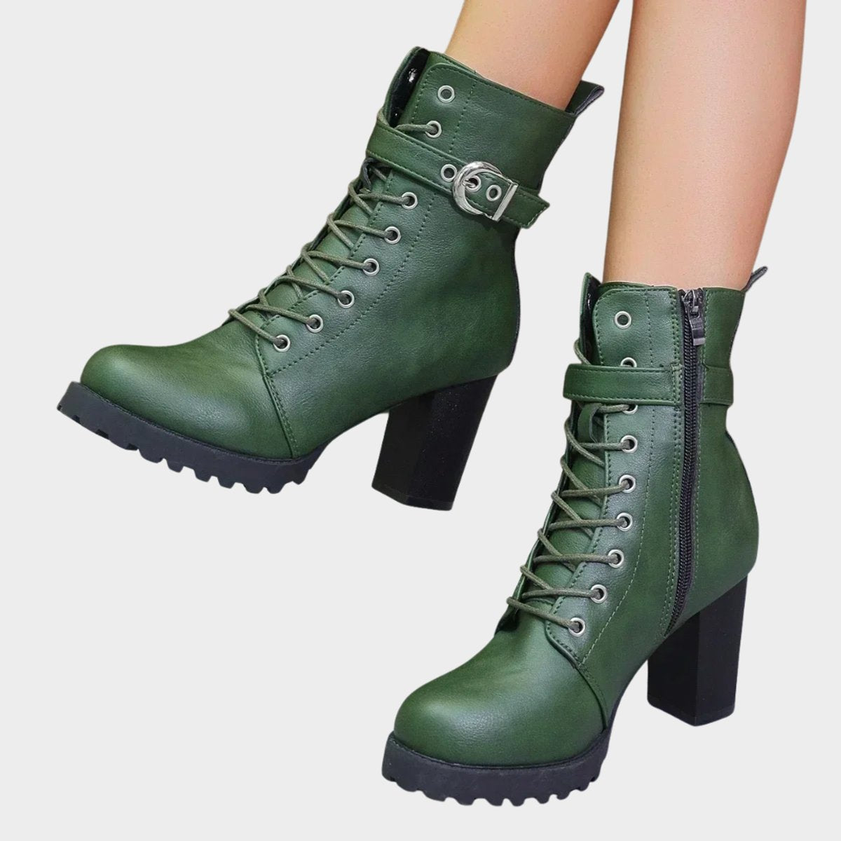 Adeline™ | Buckle Lace-Up Heeled Combat Boots