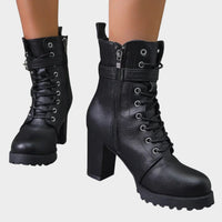 Adeline™ | Buckle Lace-Up Heeled Combat Boots