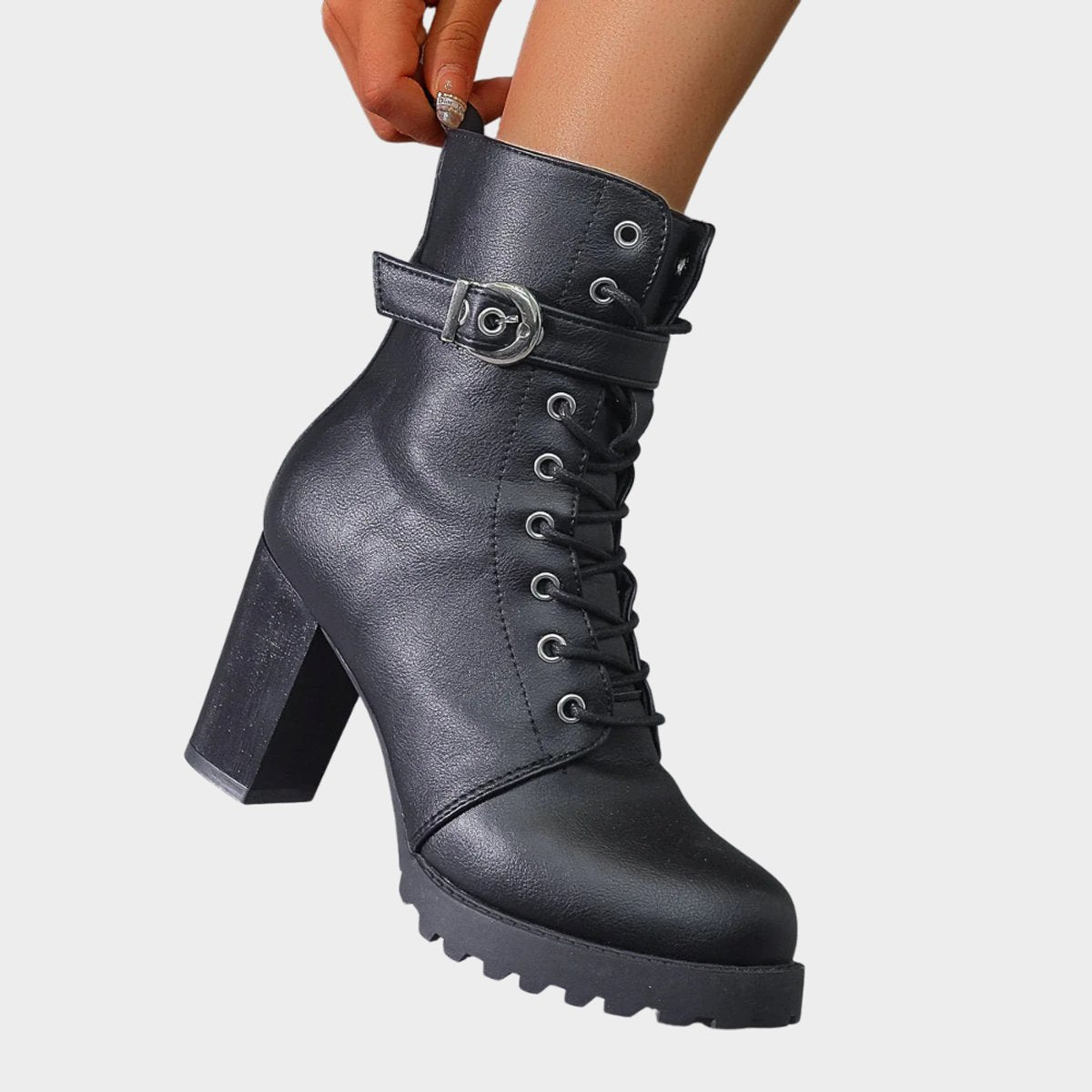 Adeline™ | Buckle Lace-Up Heeled Combat Boots